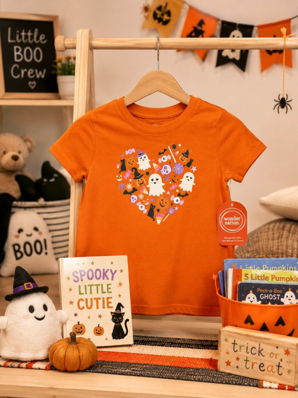 Wonder Nation Girls Halloween Ghost Heart Graphic Tee NWT 6-6X